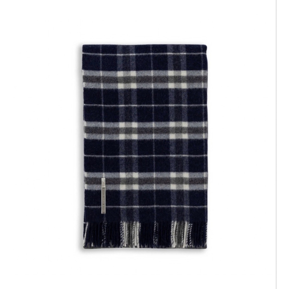 Alicia Adams Alpaca/Wool Wellington Plaid Throw Blanket One Size Navy Gray - Picture 2 of 4